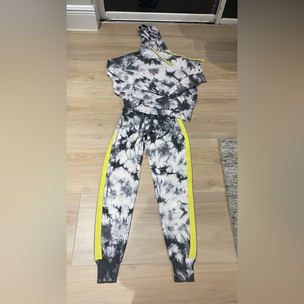 Central Park West Tie-Dye hoodie and Jogger SET with Yellow Stripes